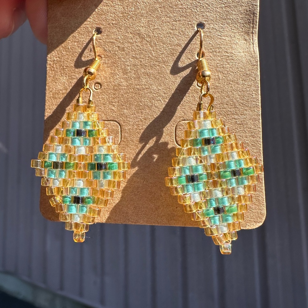 Chic Gold and Green Beaded Earrings